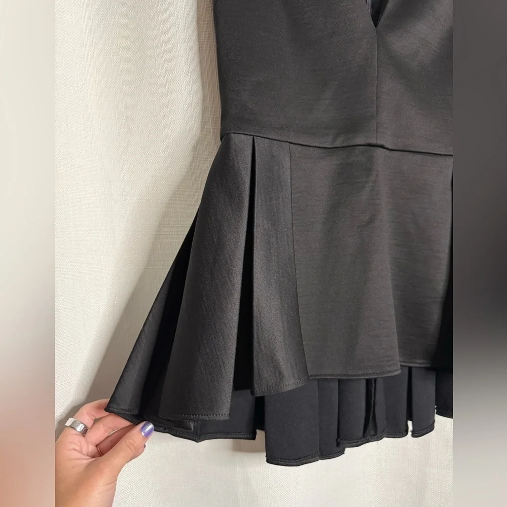 Cushnie Et Ochs V Neck Pleated Silk Wool Black Sleeveless High Low Peplum Top 4 - Picture 9 of 12